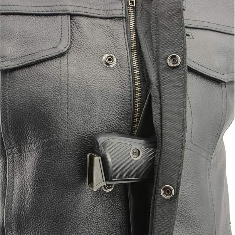 Men's Black Leather Biker Vest - Image 2