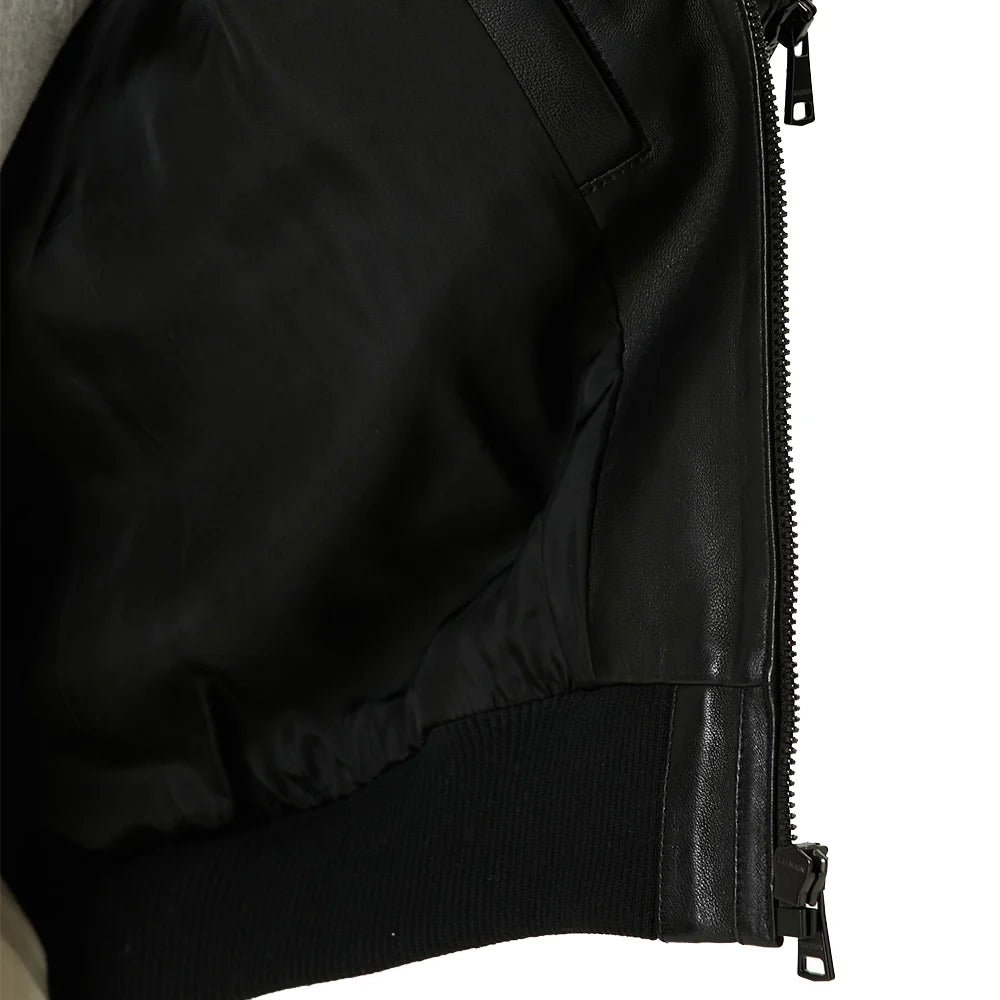 Men's Black Aviator Leather Bomber Jacket - Image 6