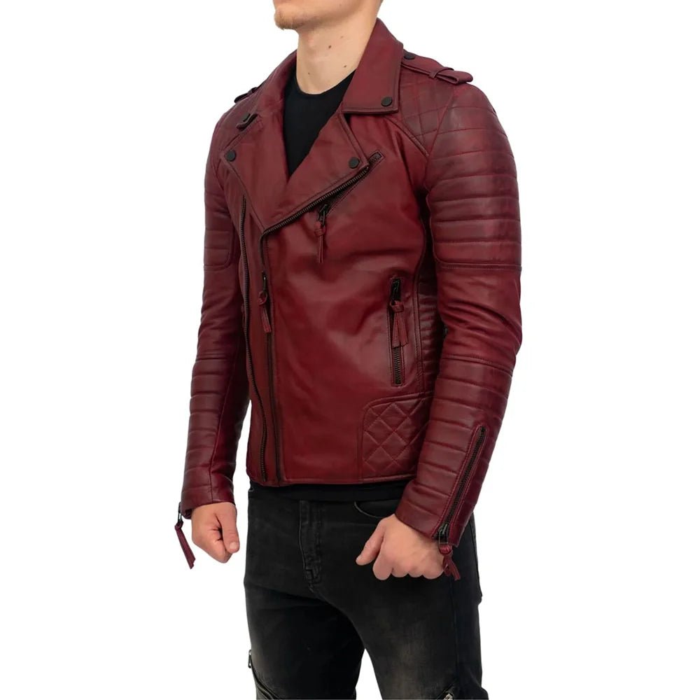 Men’s Burgundy Lambskin Brando Biker Jacket - Image 2