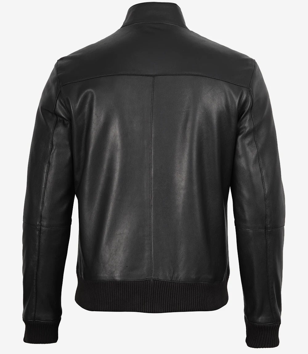 Men's Black Semi-Aniline Lambskin Leather Bomber Jacket - Image 2