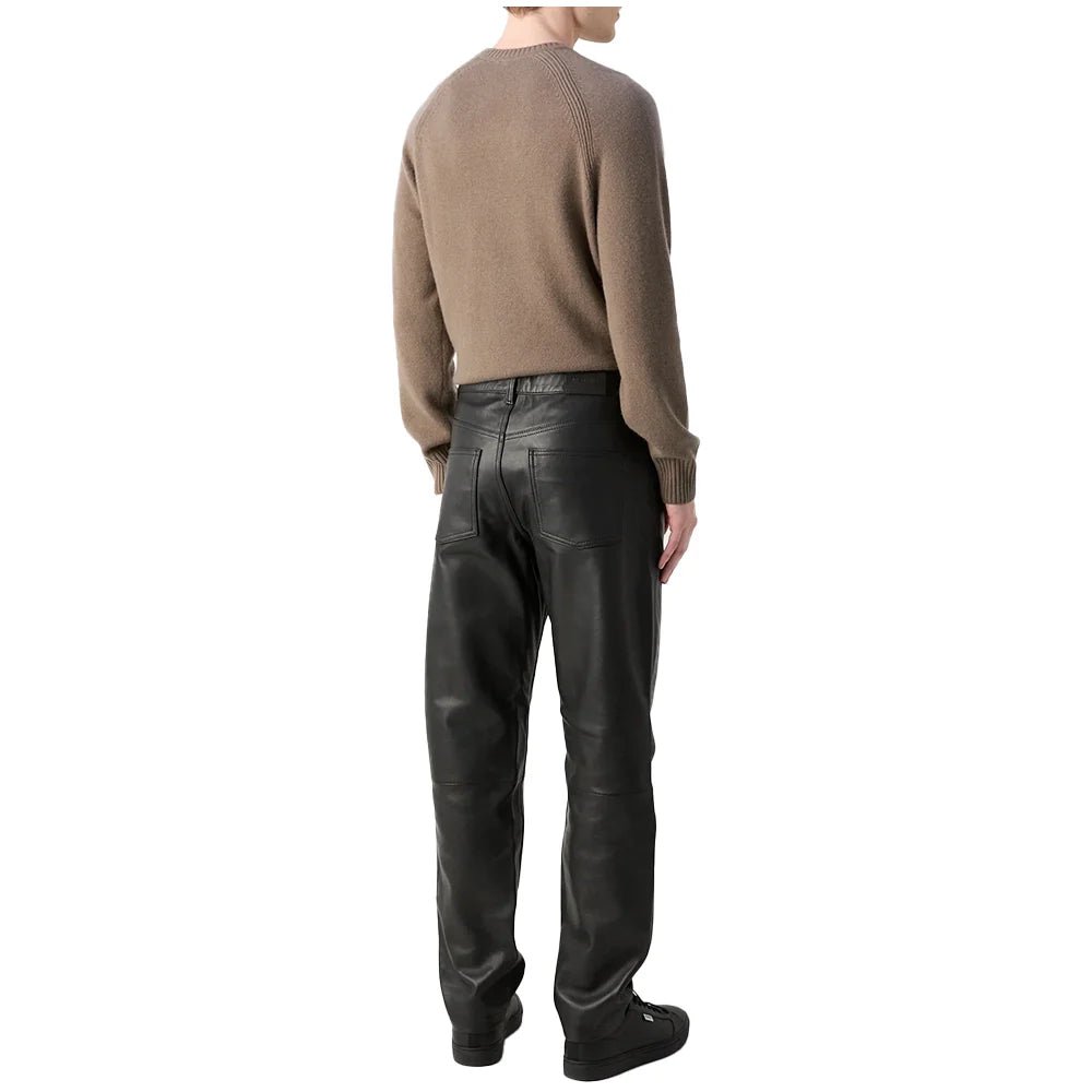 Men's Black Straight Leg Leather Pants - Image 7