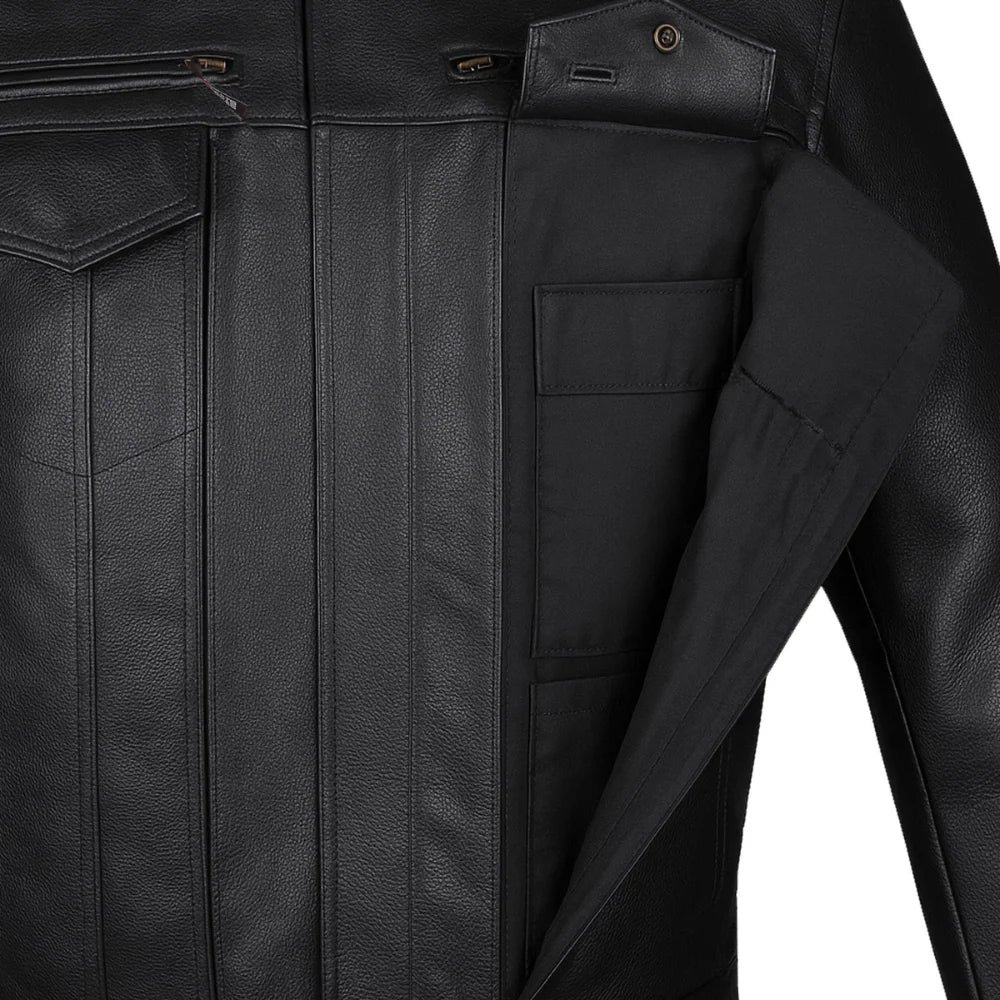 Men's Black Buffalo Leather Motorcycle Jacket with Armor - Image 2