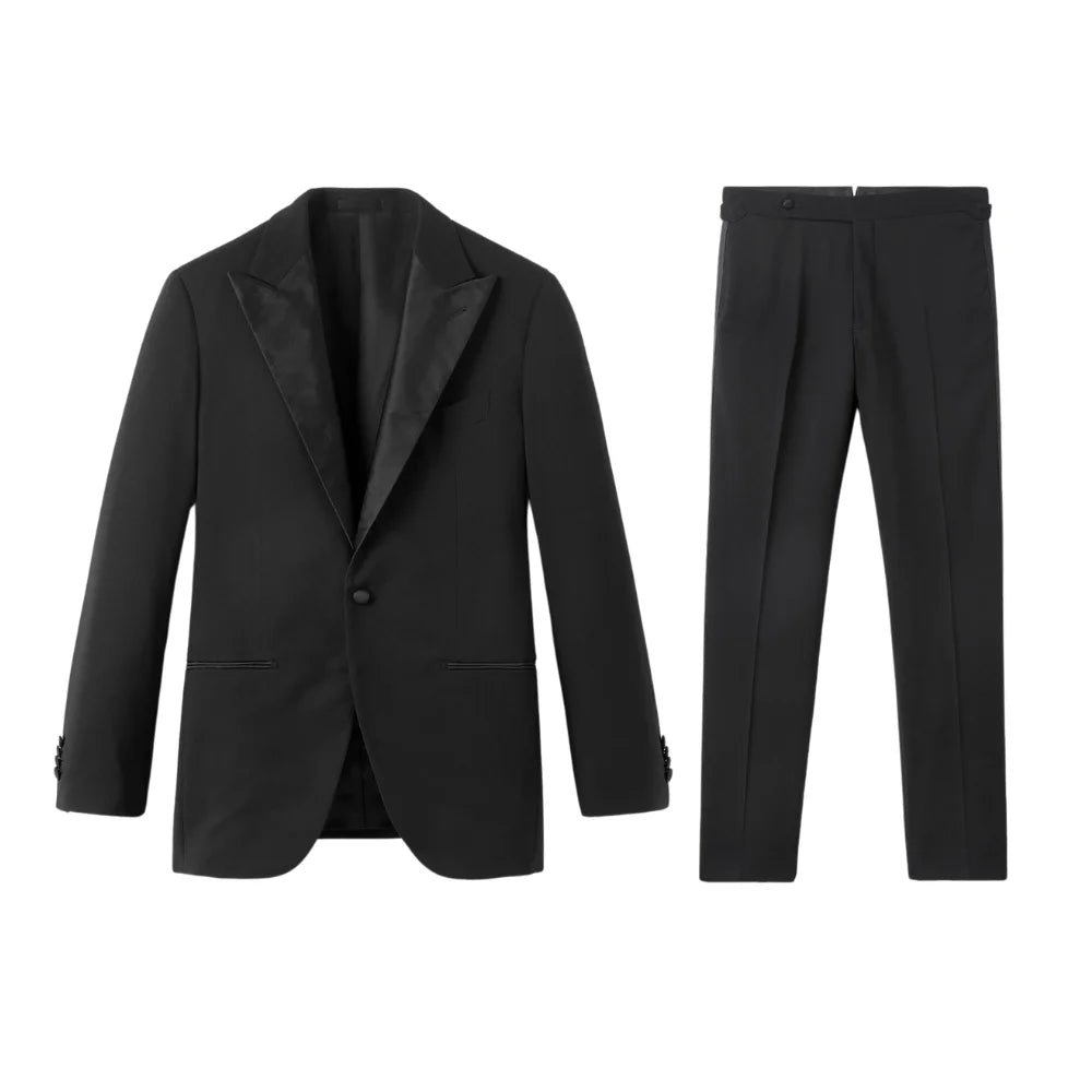 Men’s Black Satin Peak Lapel Tuxedo Suit - Image 3