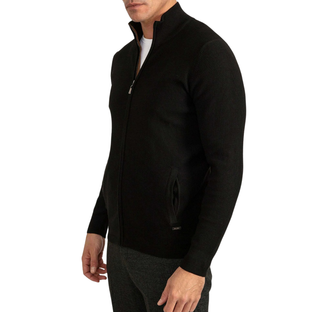Men's Black Full Zip Through Cardigan Knit Jacket - Image 5