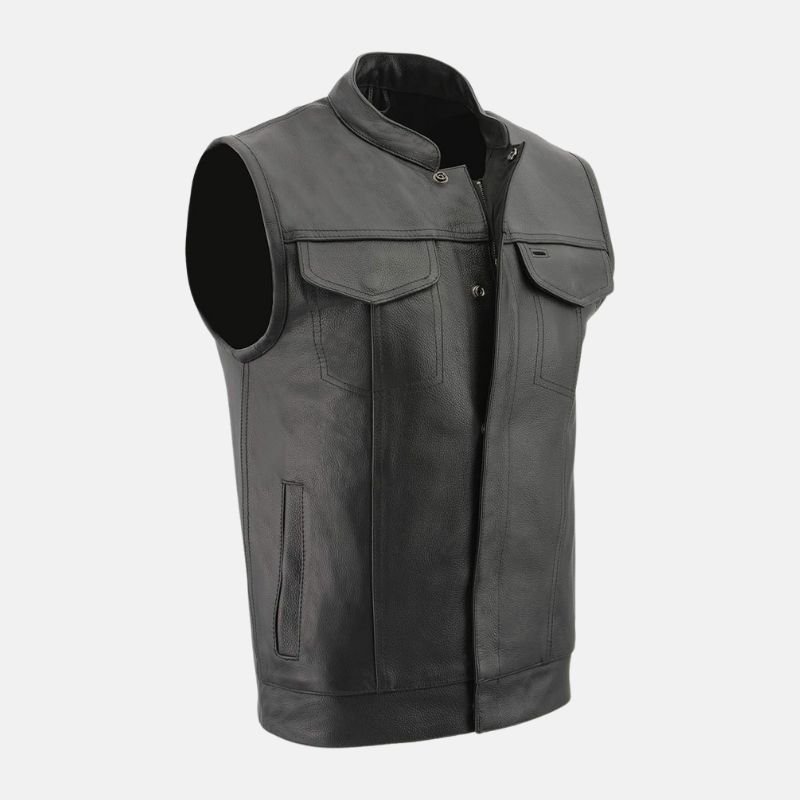 Men's Black Leather Biker Vest