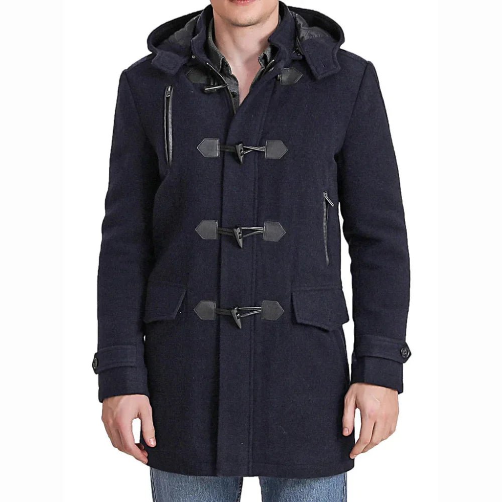 Men's Navy Blue Wool Blend Duffle Coat - Image 2