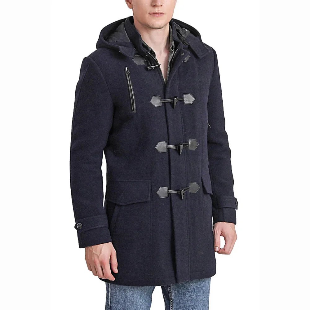 Men's Navy Blue Wool Blend Duffle Coat - Image 3