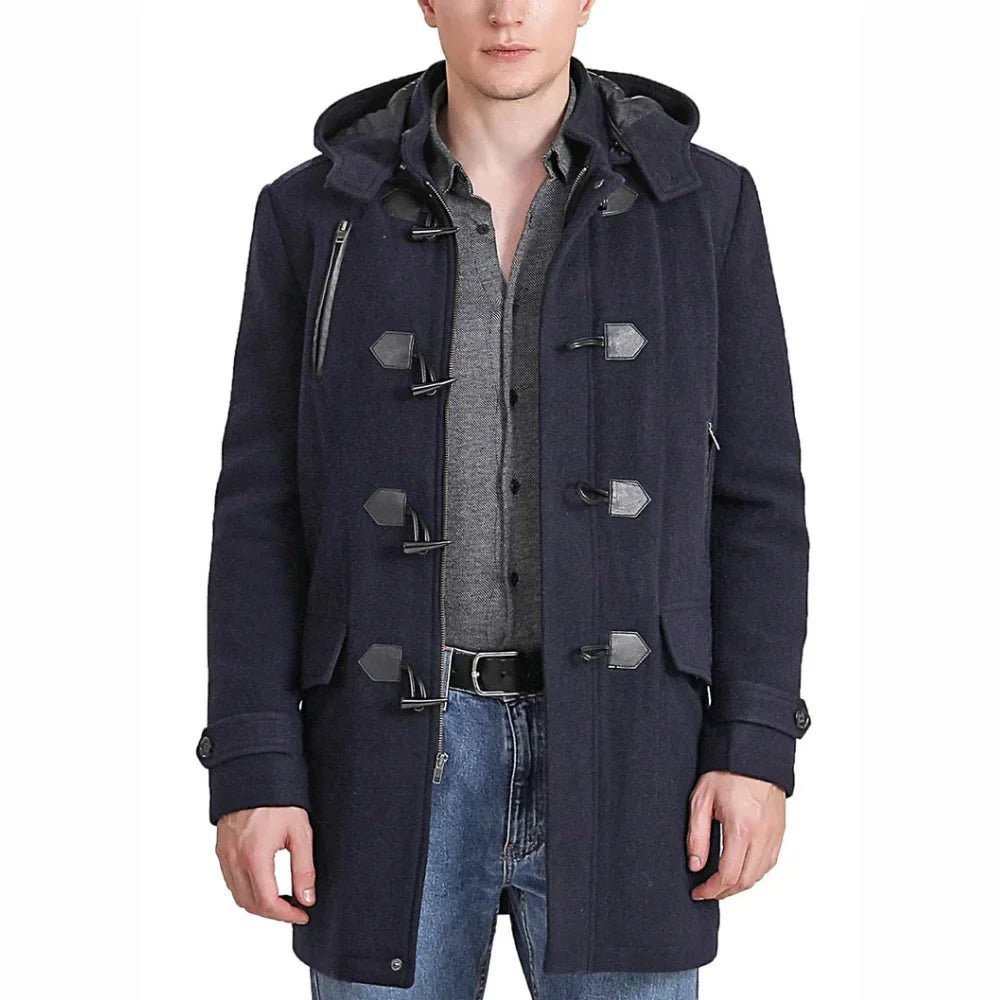Men's Navy Blue Wool Blend Duffle Coat