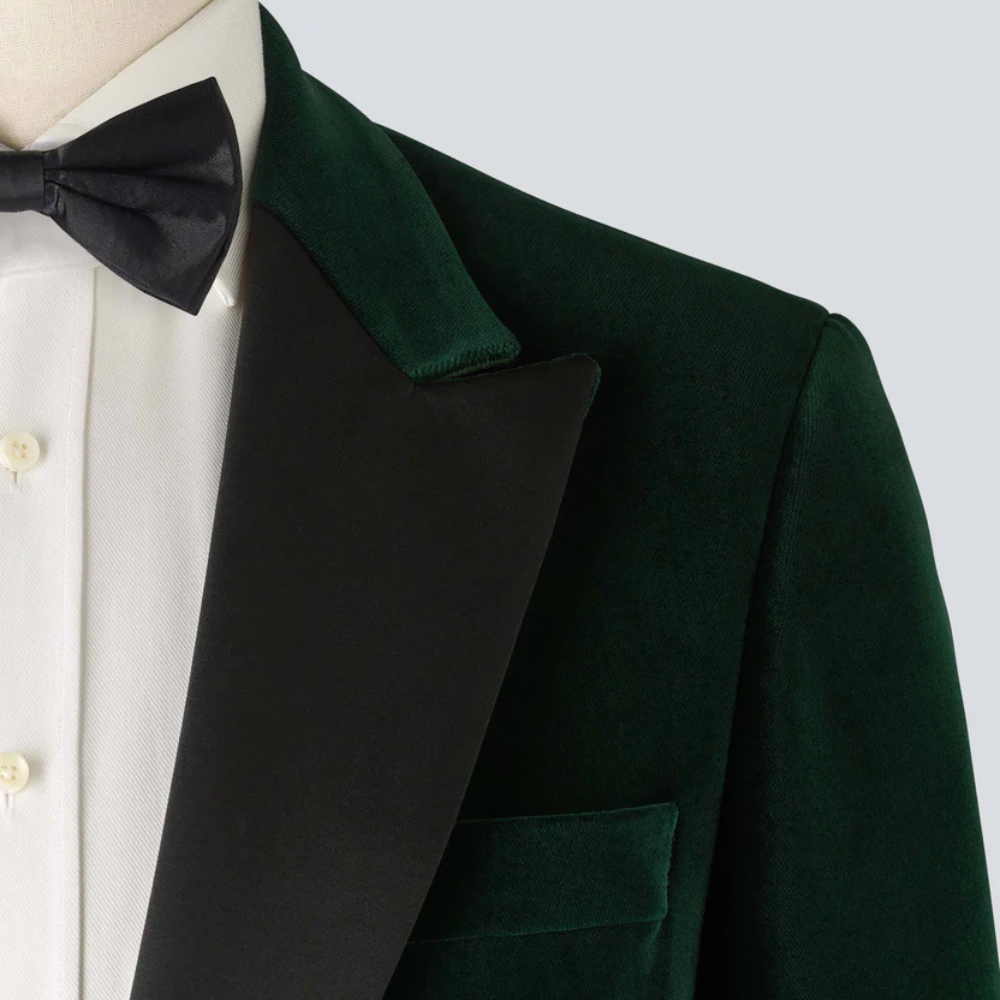Men’s Green Velvet Single-Breasted Tuxedo Jacket — Peak Lapel - Image 2