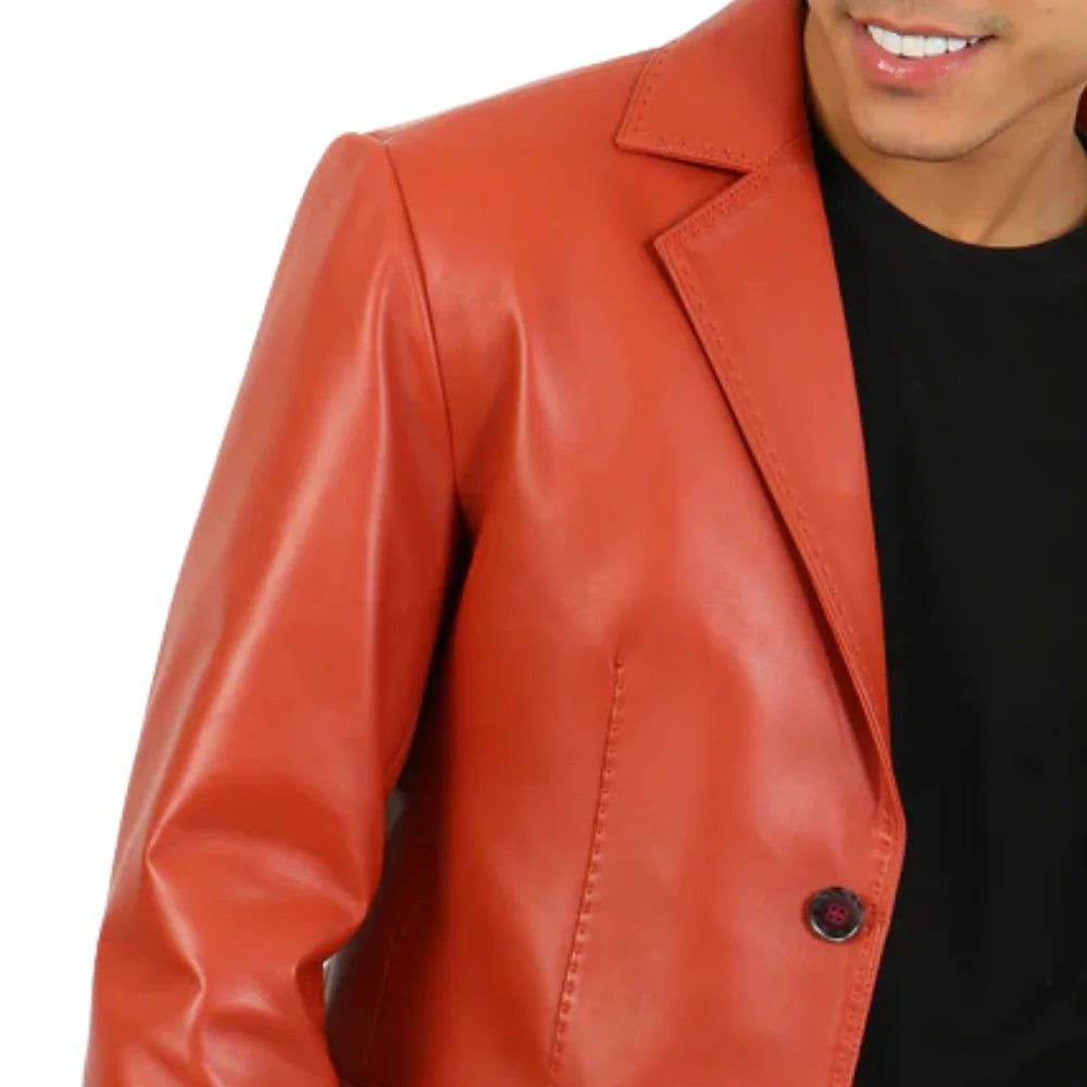 Men's Burnt Orange Two Button Leather Blazer - Image 2