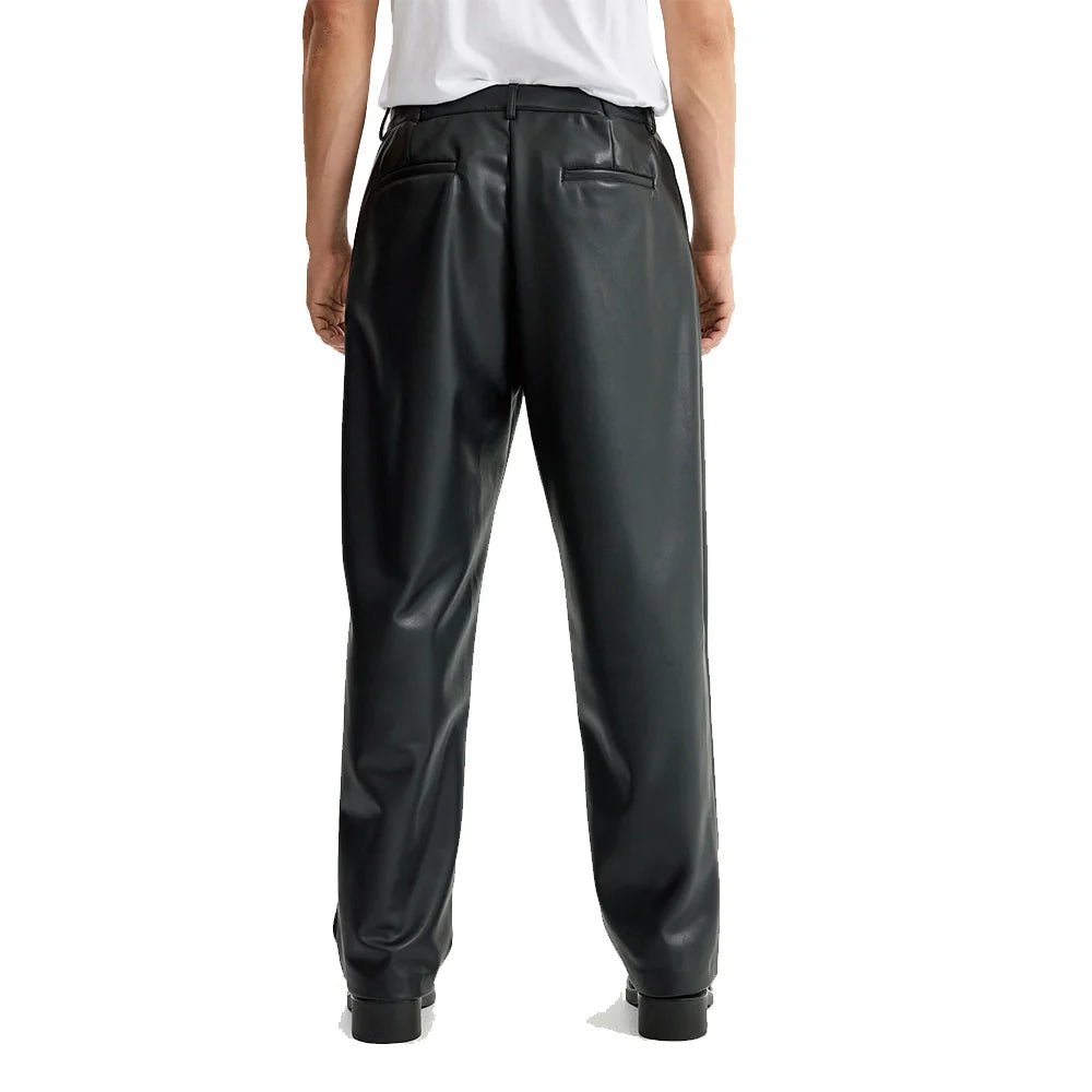 Men's Black Leather Relaxed Fit Pants - Image 4