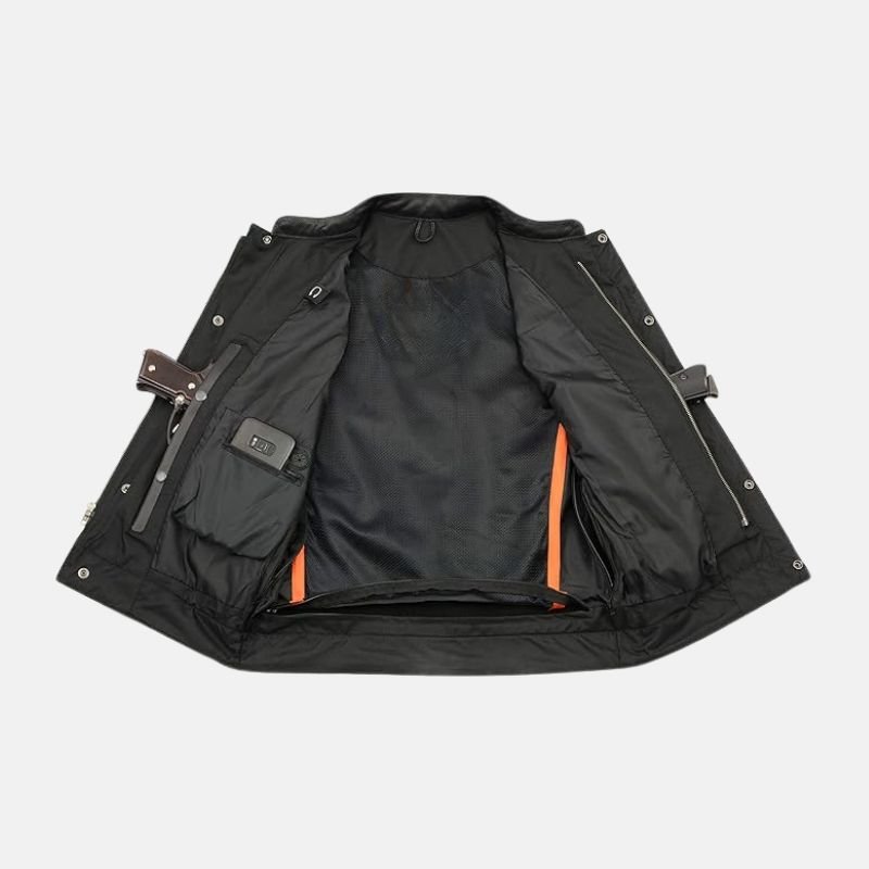 Men's Black Leather Biker Vest - Image 3