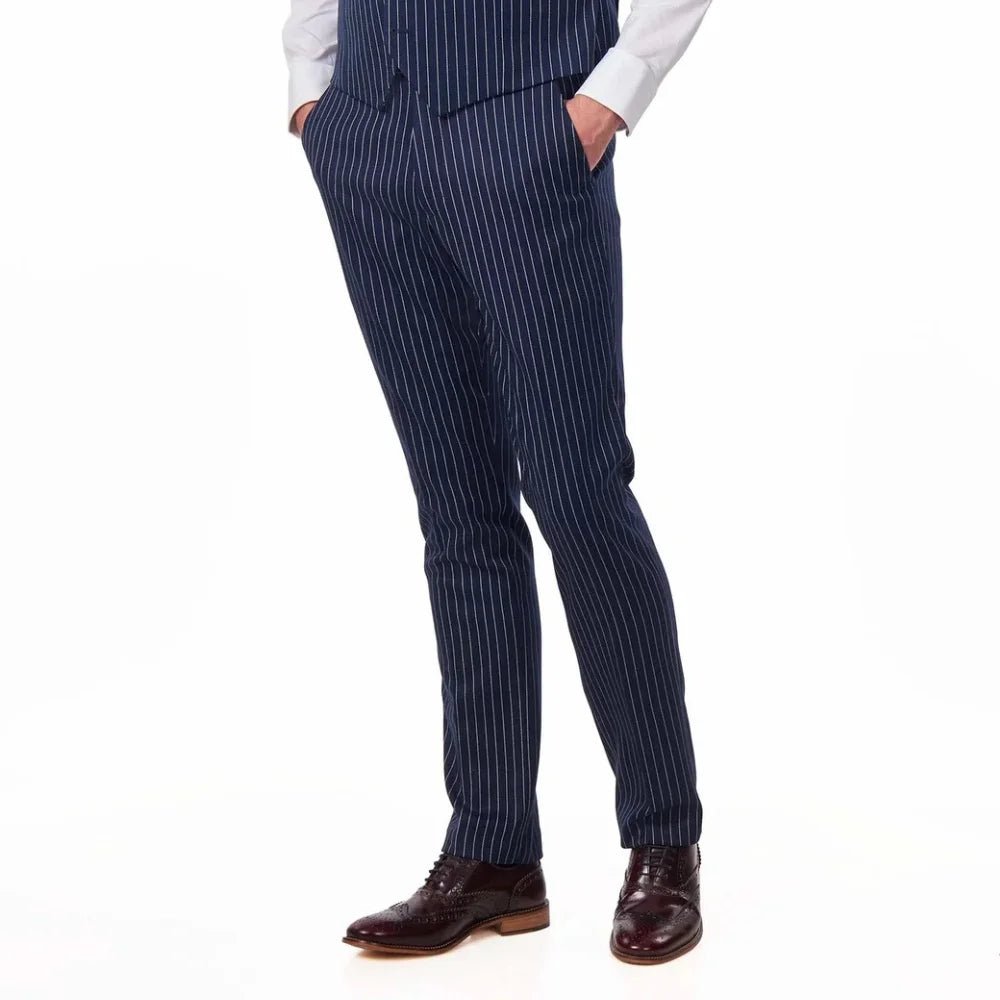 Men's Navy Blue Pinstripe Three Piece Suit - Image 8
