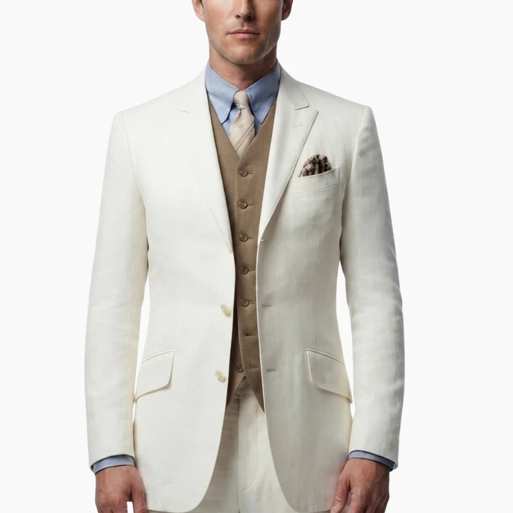 Men’s Off White Gatsby 3 Piece Wedding Suit - Image 3
