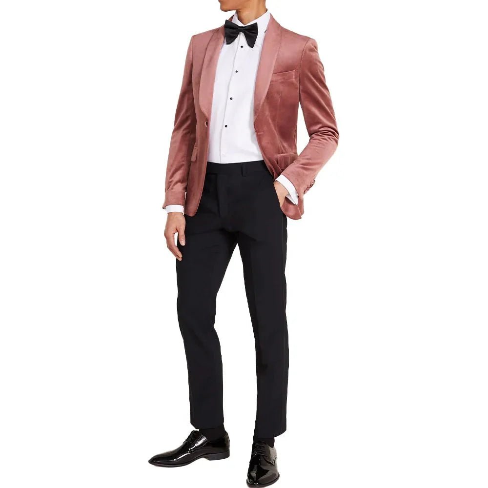 Men's Rose Pink Velvet Shawl Collar Tuxedo Suit - Image 4
