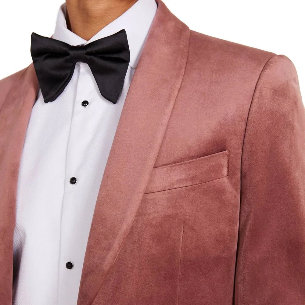 Men's Rose Pink Velvet Shawl Collar Tuxedo Suit - Image 2
