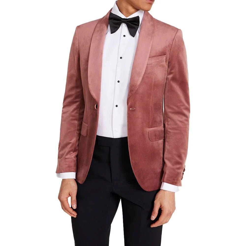 Men's Rose Pink Velvet Shawl Collar Tuxedo Suit