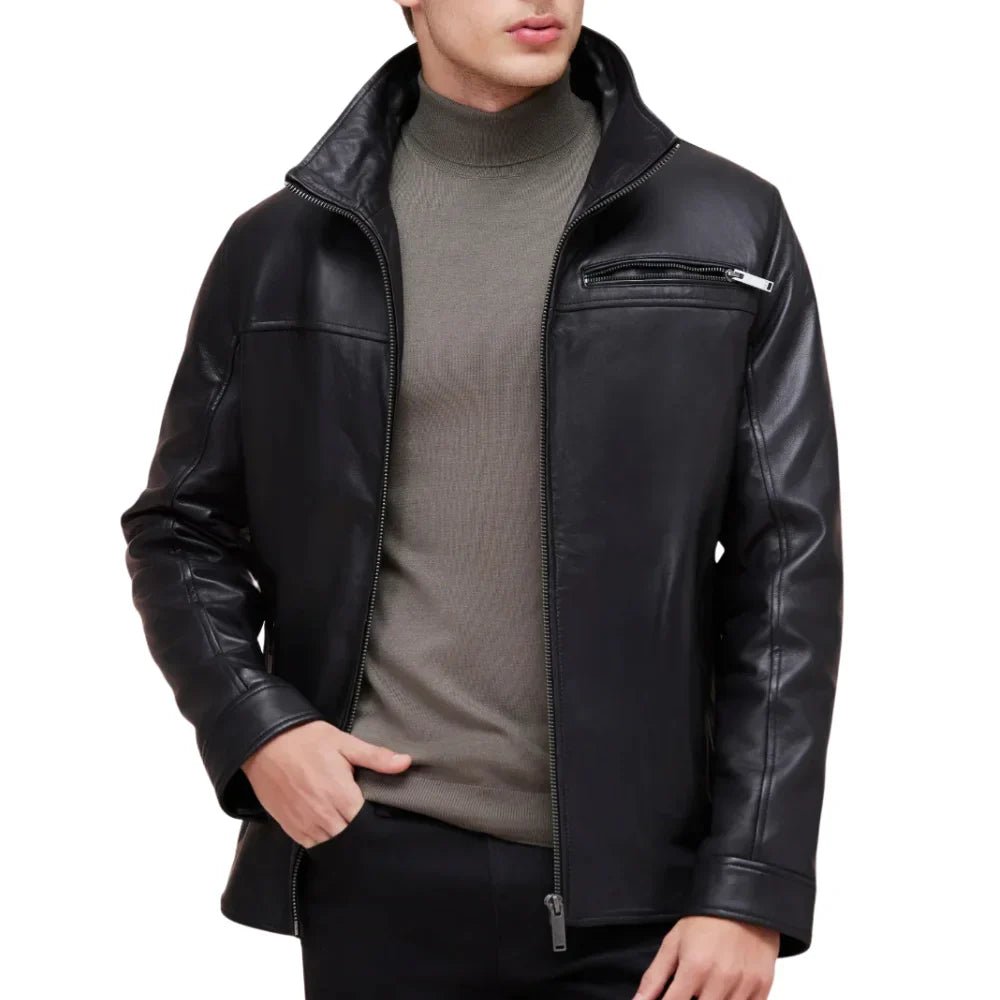 Men’s Black Lamb Leather Jacket with Detachable Quilted Vest