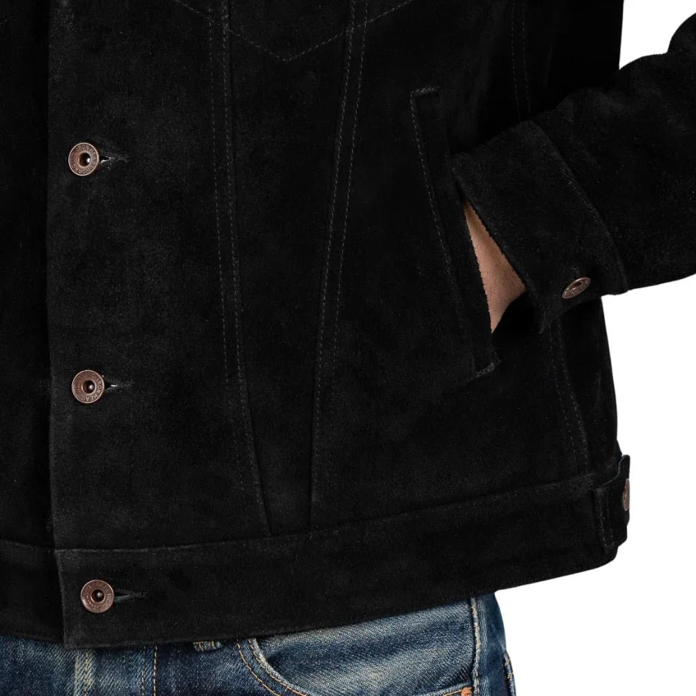 Men's Black Suede Trucker Jacket - Image 4