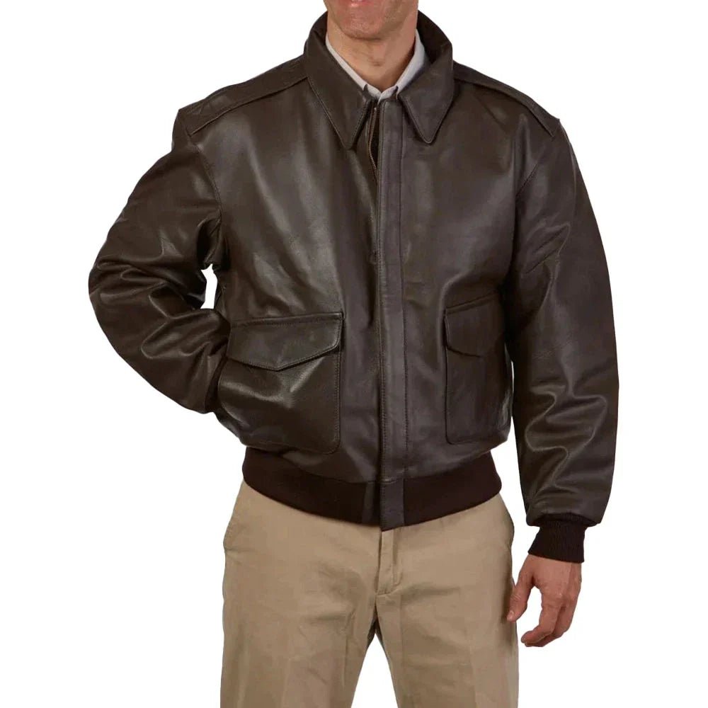 Men’s Tall Brown A2 Distressed Leather Bomber Jacket