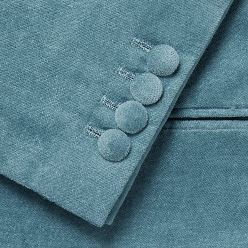 Men's Blue Velvet Shawl Collar Tuxedo Jacket - Image 4