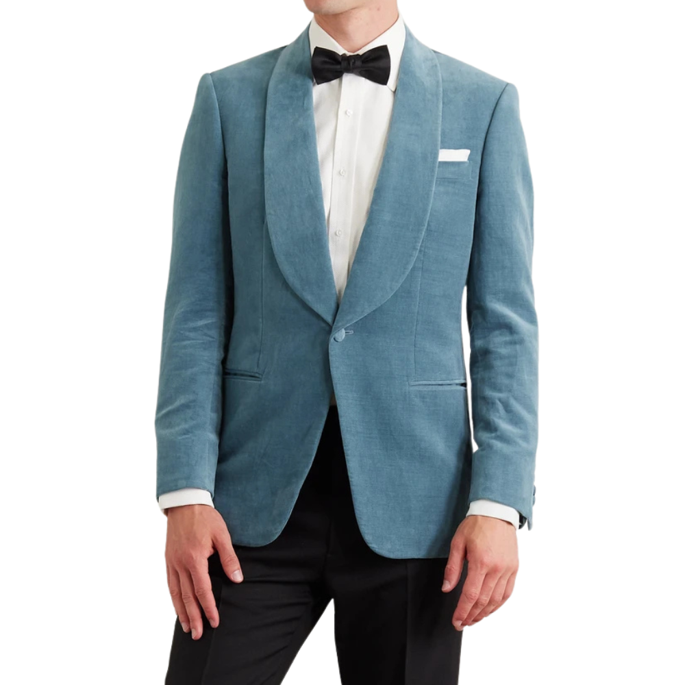 Men's Blue Velvet Shawl Collar Tuxedo Jacket
