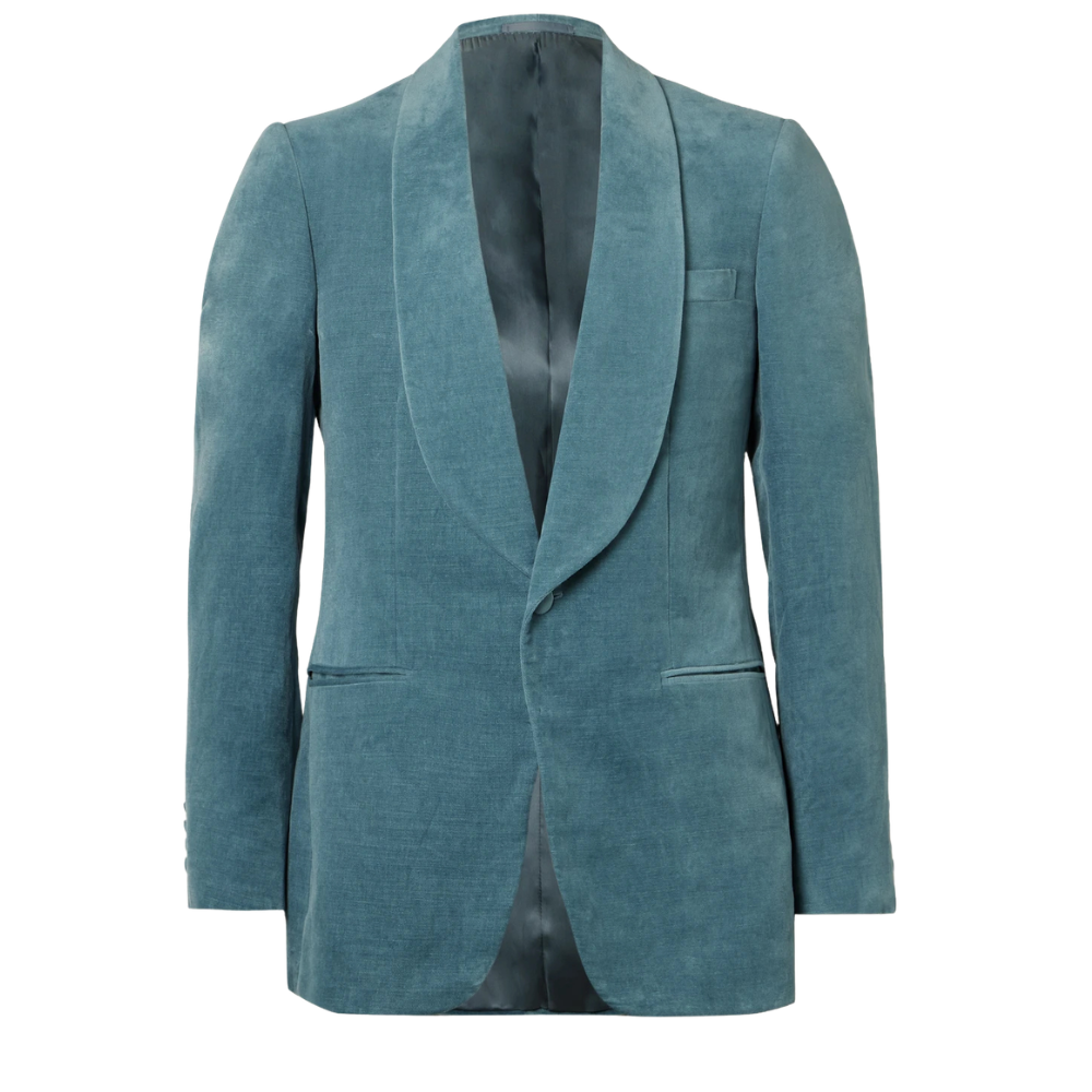 Men's Blue Velvet Shawl Collar Tuxedo Jacket - Image 2