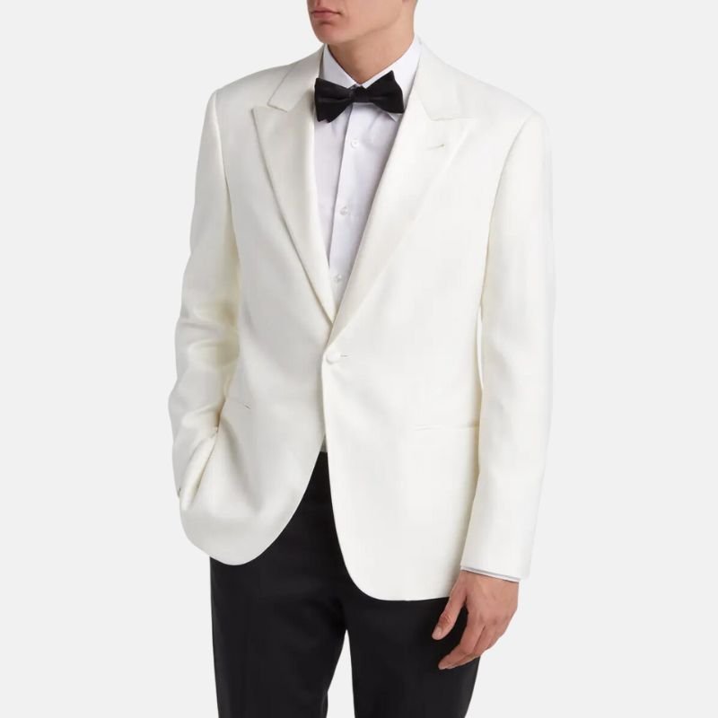 Men’s White Peak Lapel Tuxedo with Black Pants