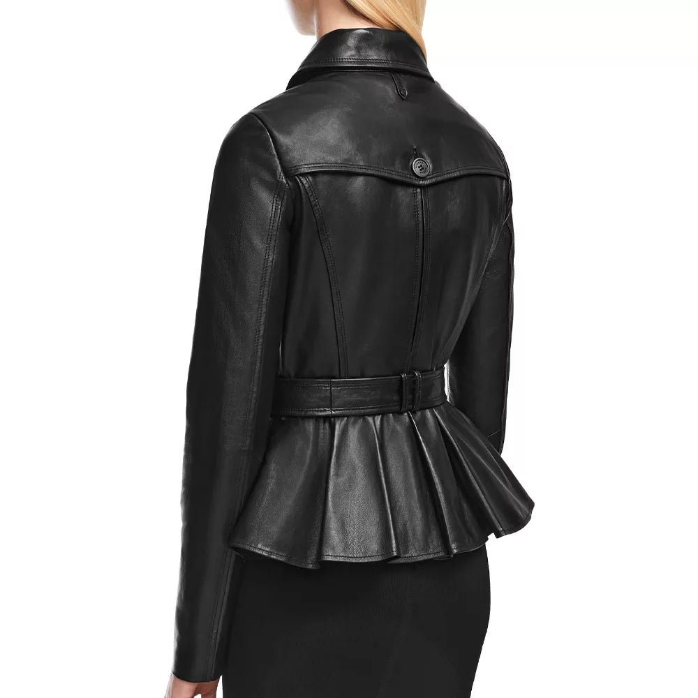 Women's Black Leather Peplum Jacket - Image 5