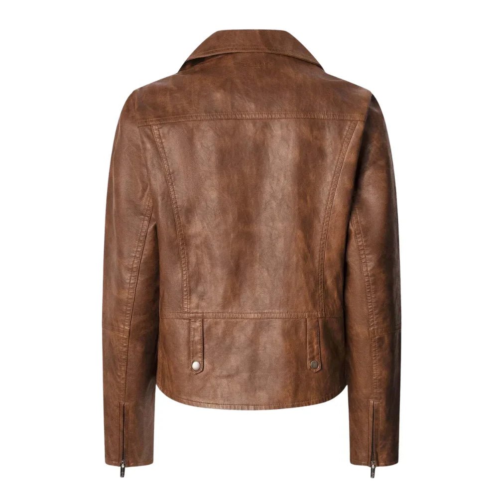 Women’s Brown Quilted Leather Moto Jacket - Image 5