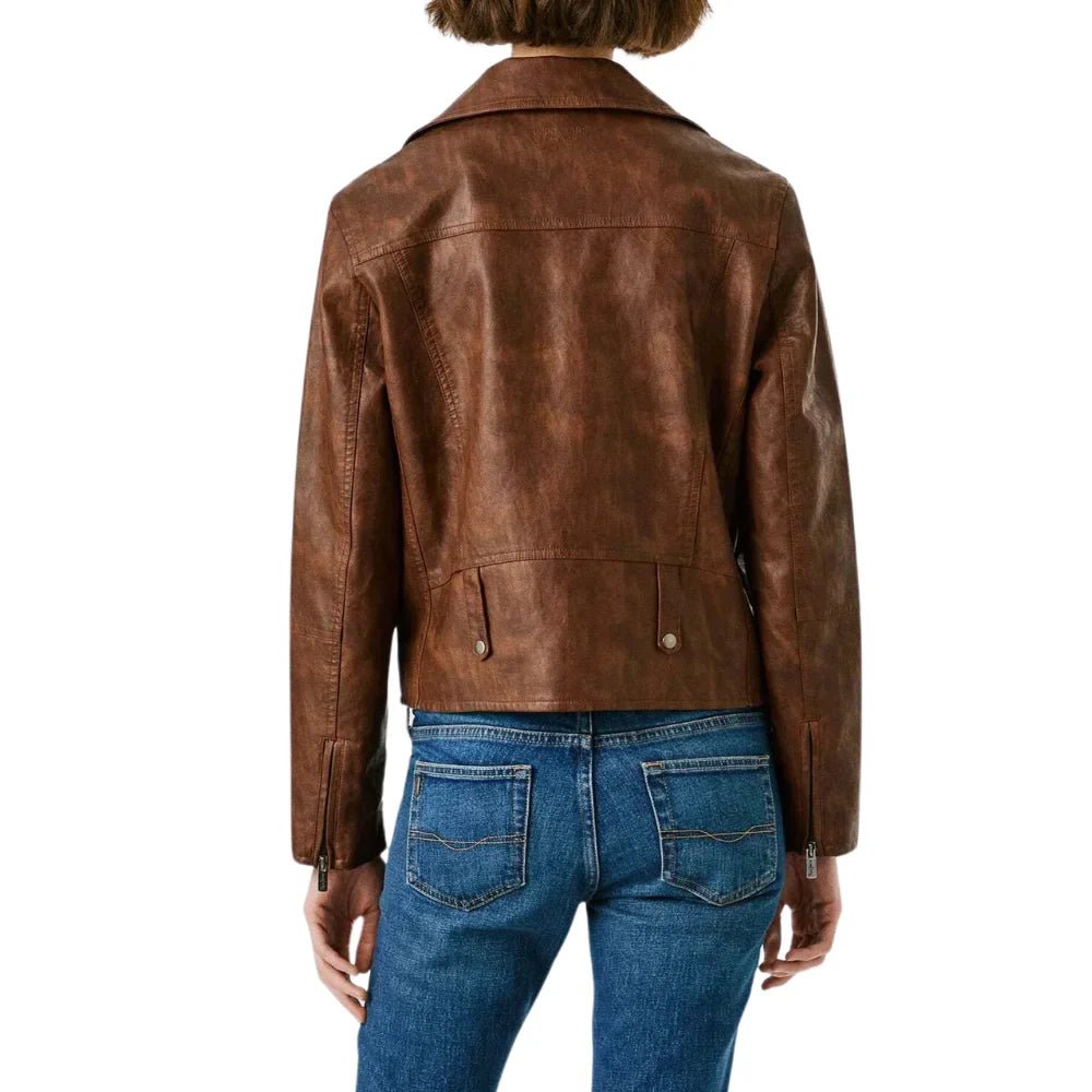 Women’s Brown Quilted Leather Moto Jacket - Image 6