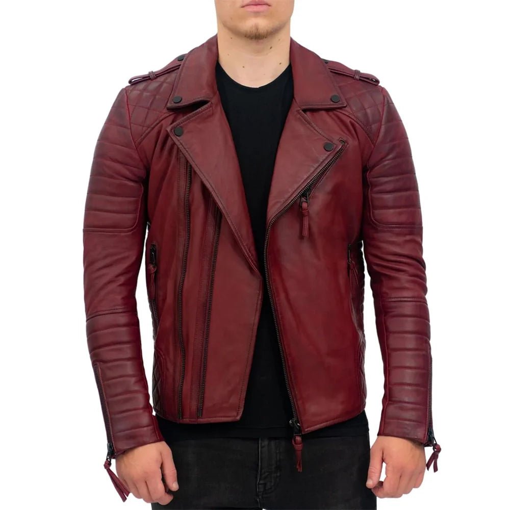 Men’s Burgundy Lambskin Brando Biker Jacket