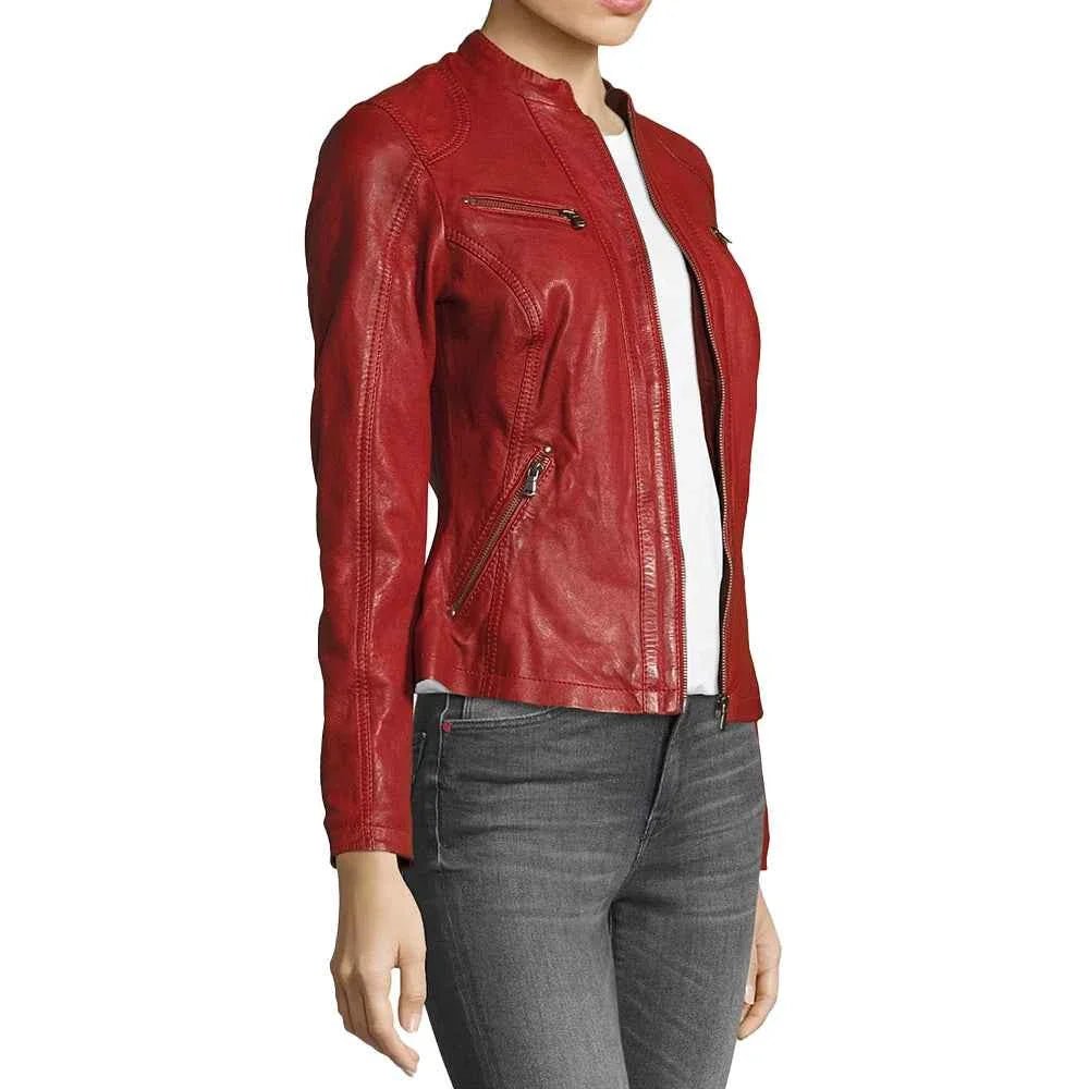 Allen Red Leather Biker Jacket Womens - Image 4