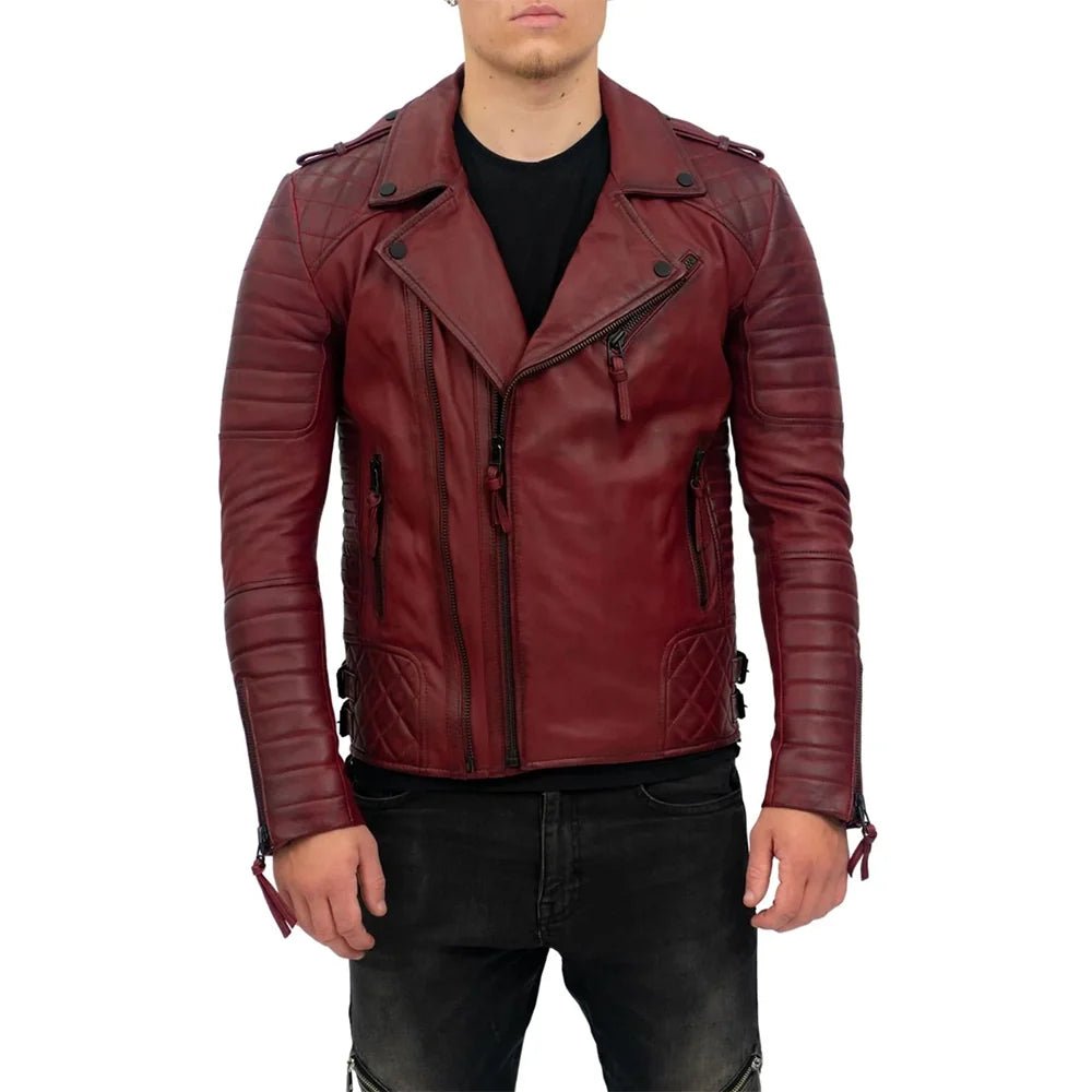 Men’s Burgundy Lambskin Brando Biker Jacket - Image 3