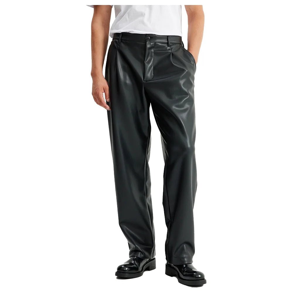 Men's Black Leather Relaxed Fit Pants
