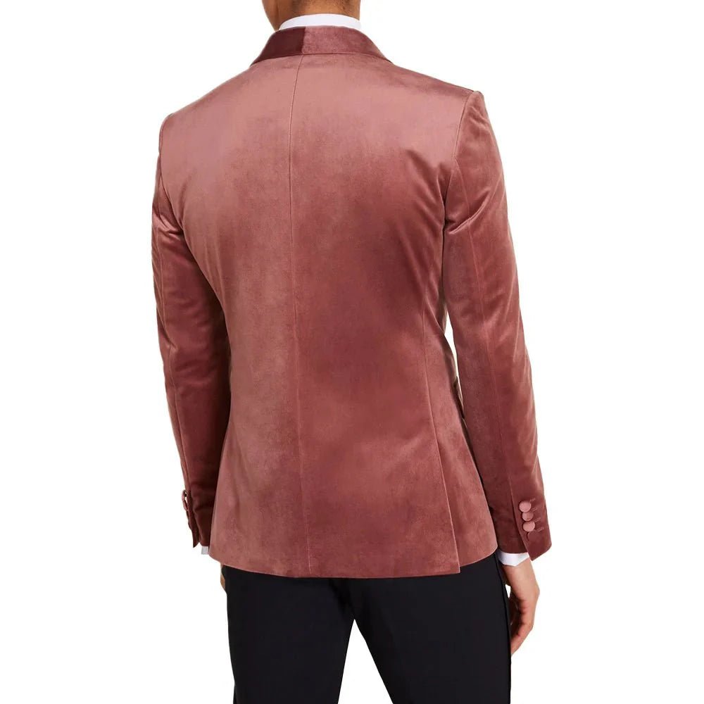 Men's Rose Pink Velvet Shawl Collar Tuxedo Suit - Image 3