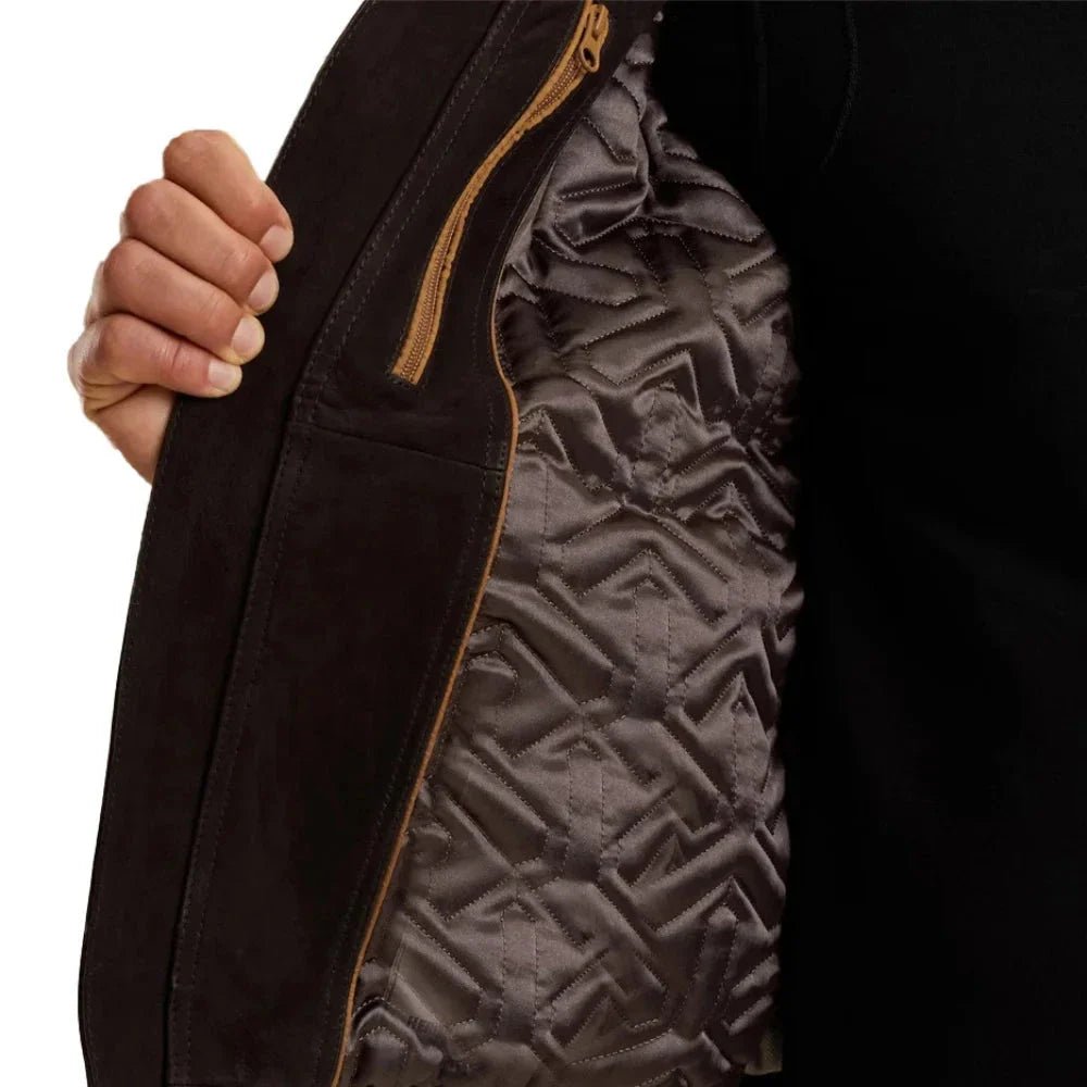 Men's Brown Aviator Nubuck Leather Fur Jacket - Image 6