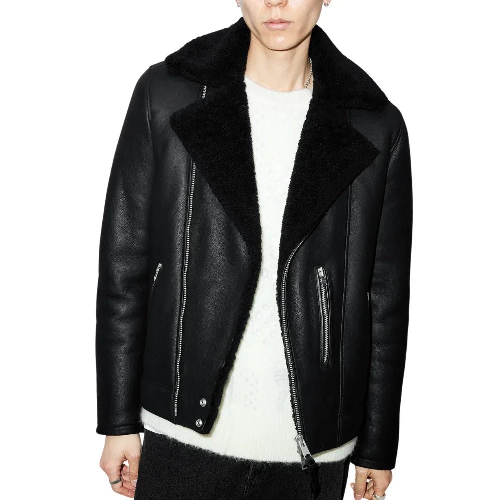 Men's Archon Dyed Black Shearling Leather Biker Jacket