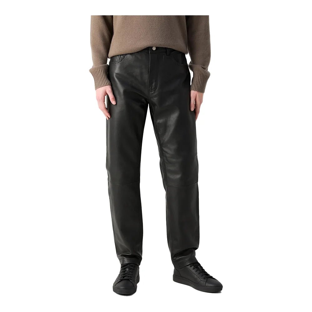 Men's Black Straight Leg Leather Pants - Image 4