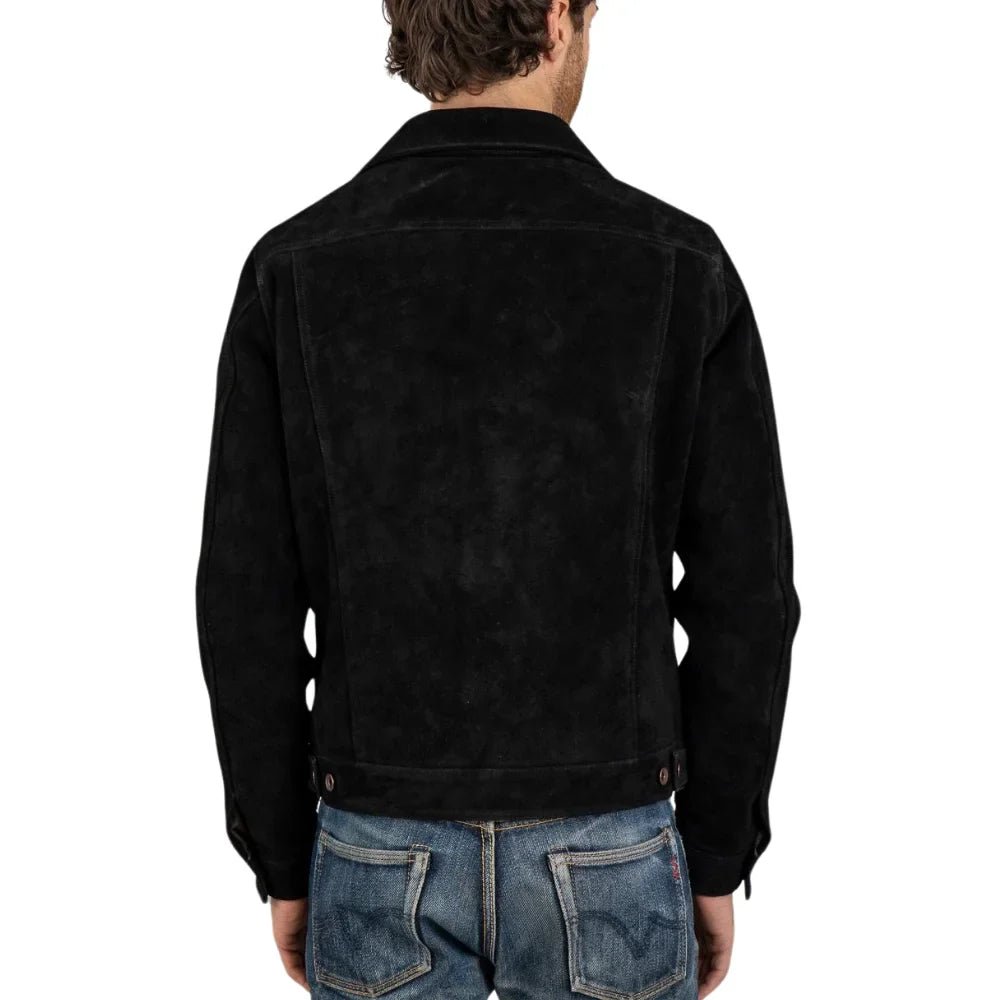 Men's Black Suede Trucker Jacket - Image 6