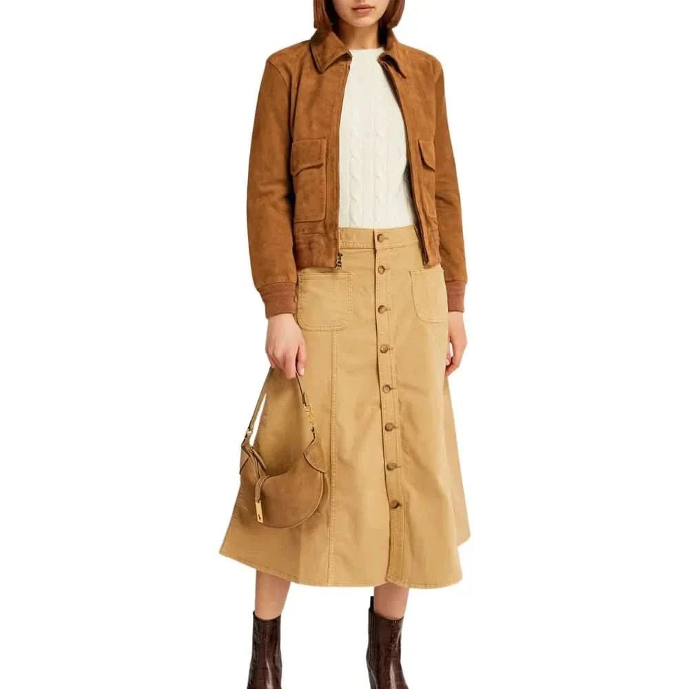 Womens Camel Lauren Brown Suede Bomber Jacket - Image 6
