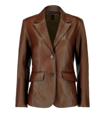 tall-womens-dark-brown-leather-blazer-front