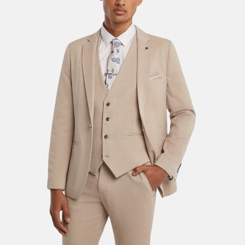 Mens 3 Piece Classic Tan Wedding Suit