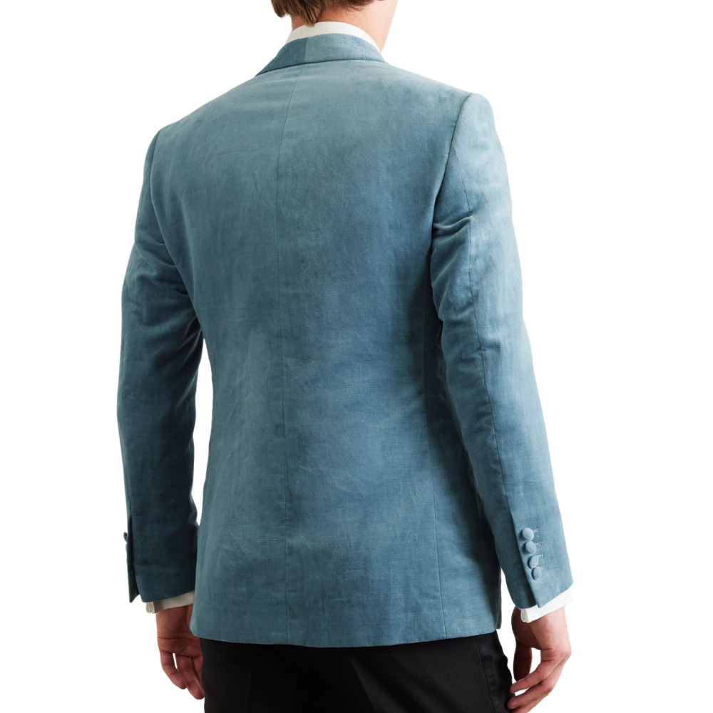 Men's Blue Velvet Shawl Collar Tuxedo Jacket - Image 3