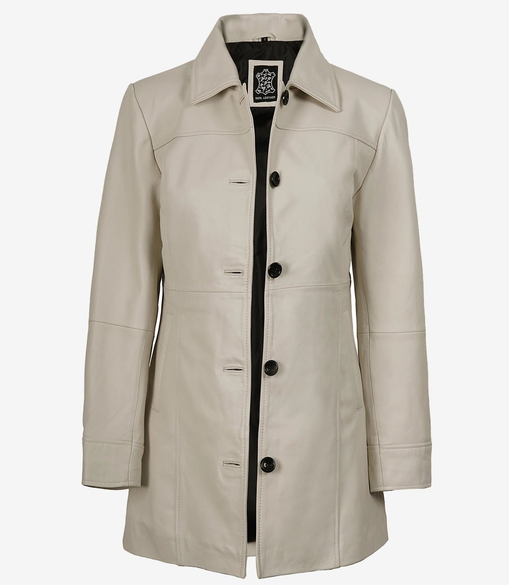 Women's Off-White Lambskin 3/4 Length Car Coat - Image 3
