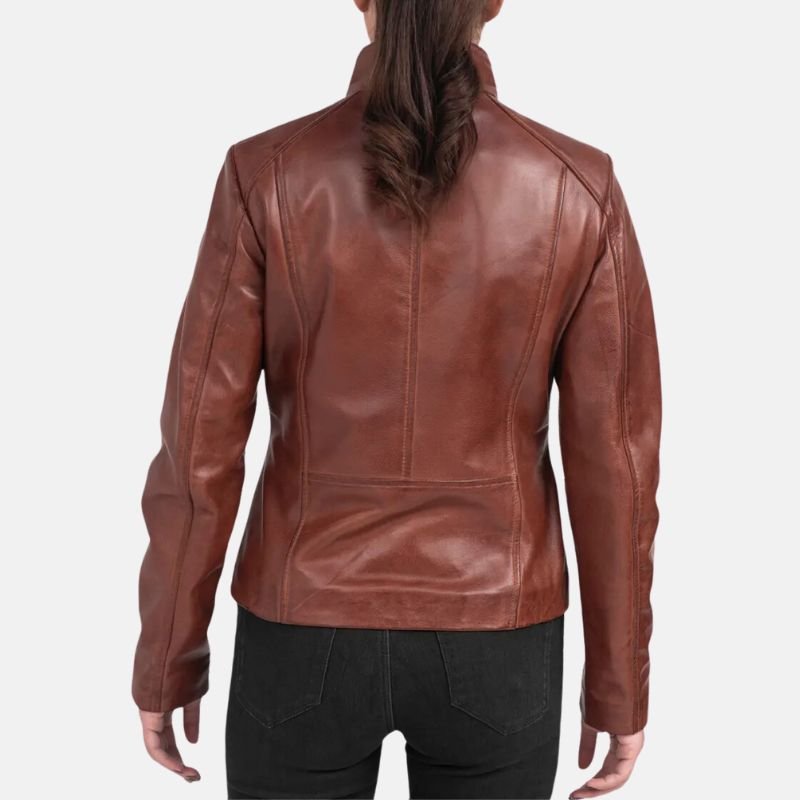 Womens Asymmetrical Dark Brown Leather Biker Jacket - Image 5