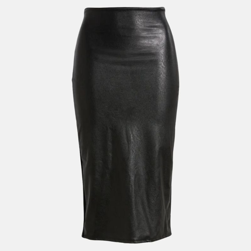 Womens Black Leather Long Pencil Skirt - Image 2