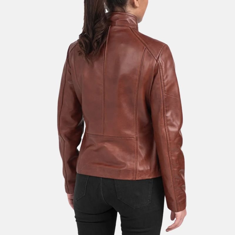Womens Asymmetrical Dark Brown Leather Biker Jacket - Image 4