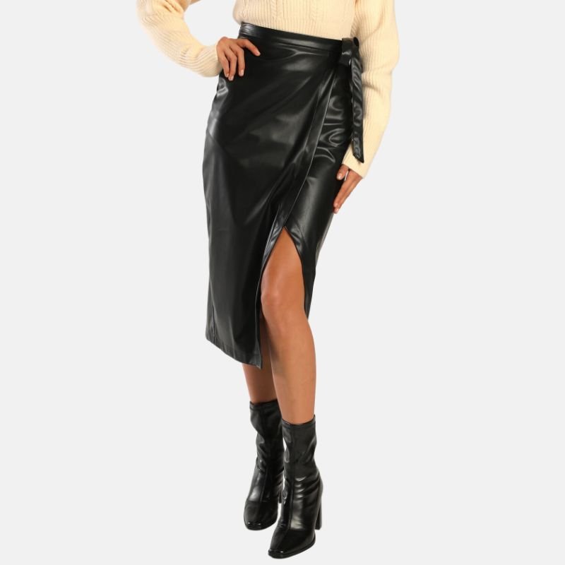 Women’s Simple Black Midi Leather Skirt - Image 2