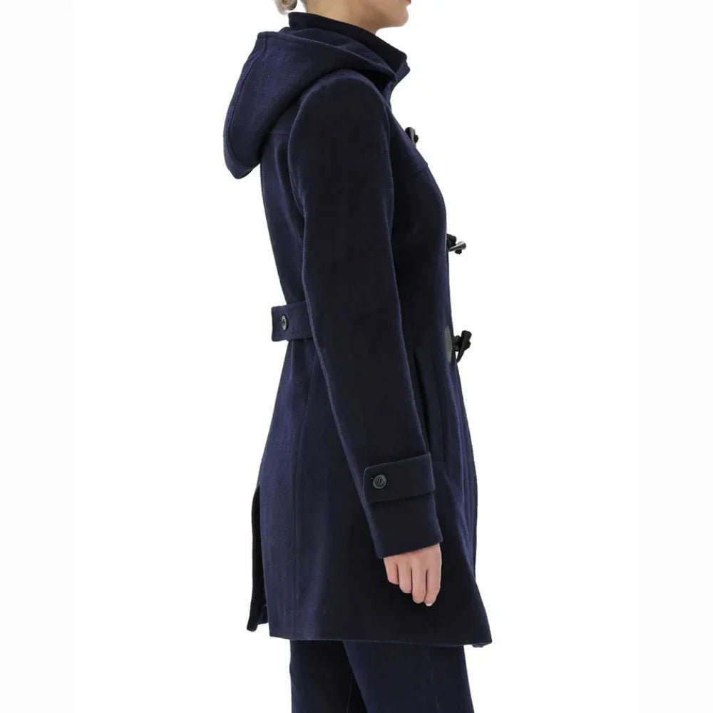 Women’s Wool Blend Navy Blue Hooded Duffle Coat - Image 5